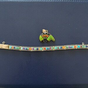 New Mexico artisan bracelet and pendant set - sterling silver
